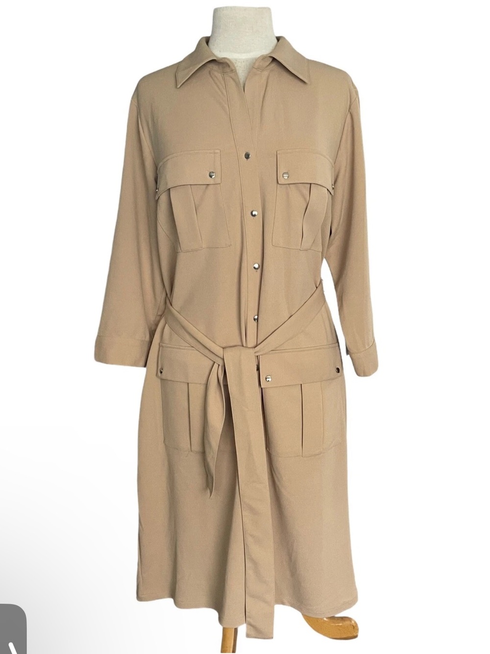 Ashley Stewart Beige Belted Trench Coat “Safari” 14/16 Awesome Condition NWT